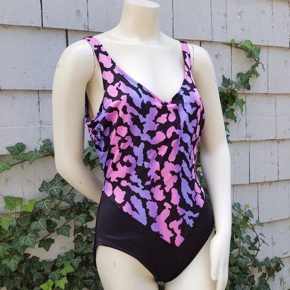 80s 90s Vintage One Piece Swimsuit Abstract Print - Picture 2 of 8